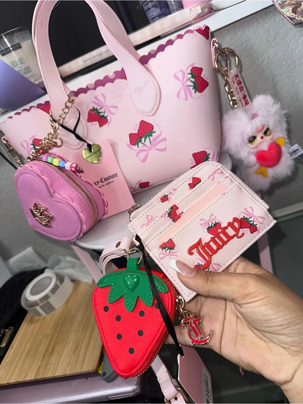 Juicy Couture Pink Sweet Strawberry Tote with Matching Wallet Set